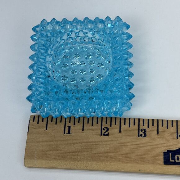 Vintage Brooke Glass Company Aqua Blue Hobnail Salt Cellar Tea Light Holder - Picture 7 of 11